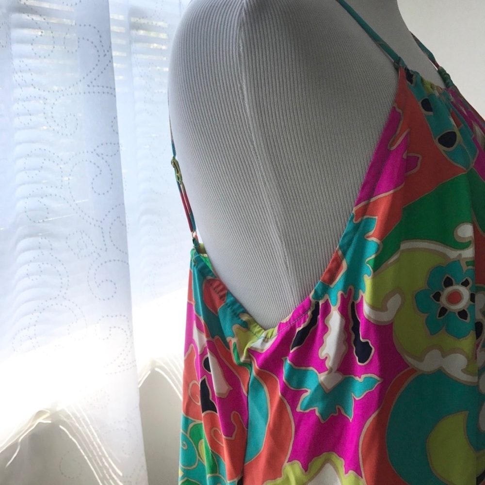 Alice & Trixie 100% Silk Pink Green Multicolor Spaghetti Strap Dress Size Small - Picture 3 of 5